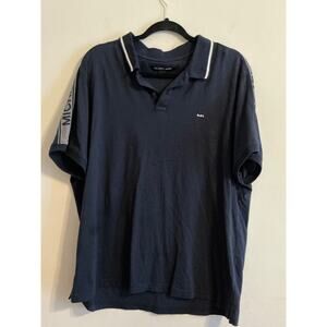 Michael Kors Mens MK Shoulder Logo Cotton Polo Shirt Navy Blue #111818 size XL